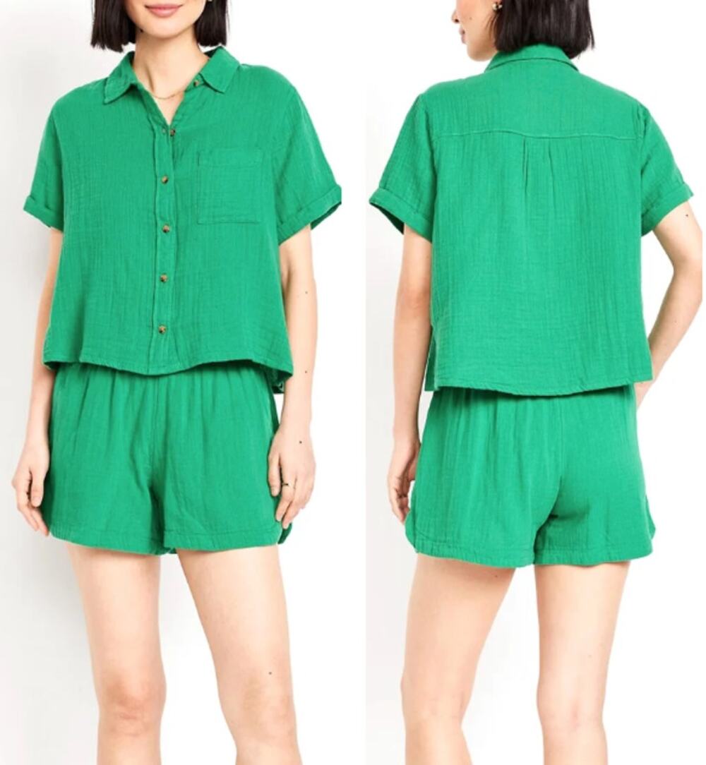 Hyfve Cotton Gauzey Pull On Loungewear Shorts Green Mangrove Women's Size Small